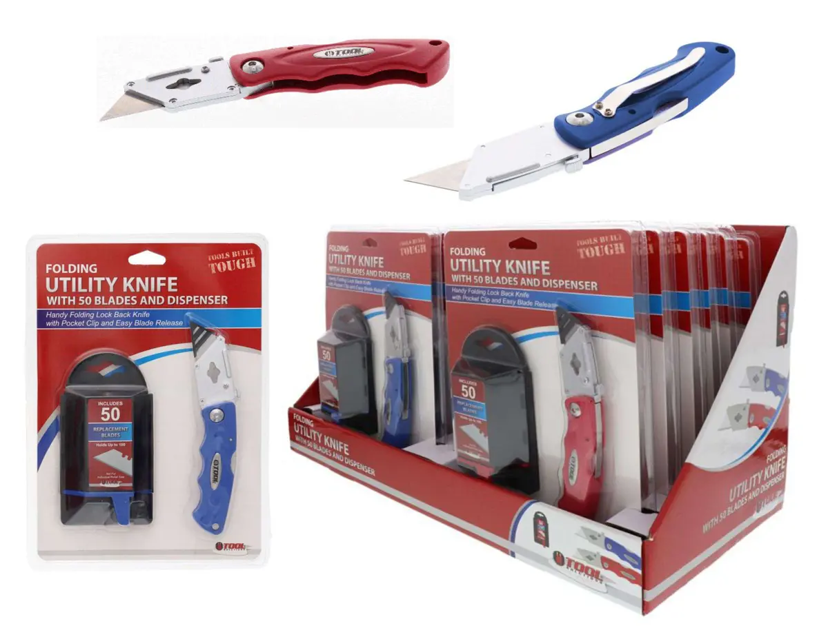 Tk Folding Utility Knife W/Clip&Lock 25 Blades 12/Disp/Clamshel 1