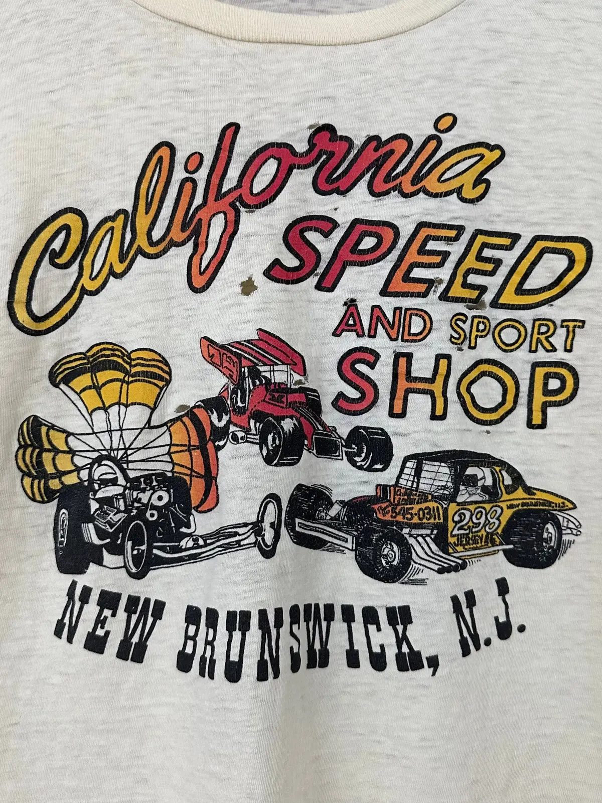 Vintage 60S 1960S California Speed And Sport Shop T-Shirt Hot Rod Drag Racing Thrashed Distressed Off White Mens Small S 1
