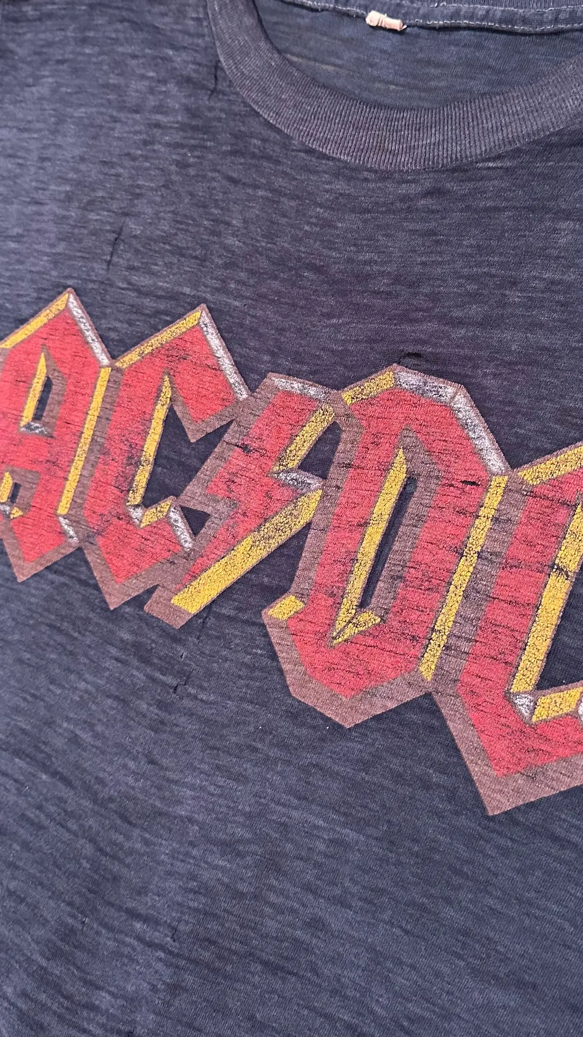 Vintage 70S 1970S 1979 Acdc Highway To Hell Rock Concert Tour T-Shirt Thrashed Distressed Paper Thin Burnout Faded Navy Blue Mens Small S 1