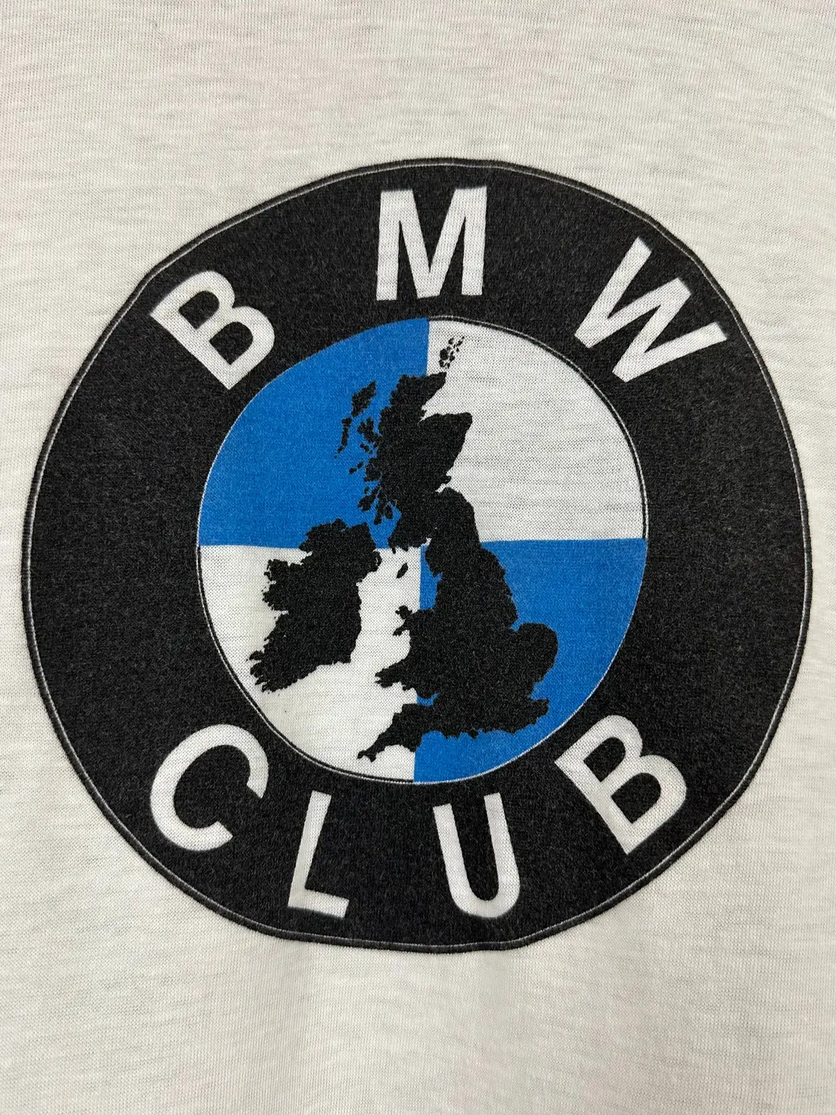 Vintage 80S 1980S Bmw Car Club Great Britain T-Shirt United Kingdom Uk England Auto Automotive Paper Thin White 2 Dolphins Label Mens M Medium 19.5"W 24.25" L 1