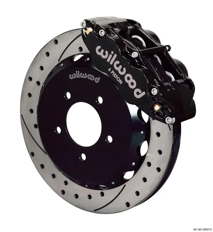 Wilwood - Forged Narrow Superlite 6R Big Brake Front Slotted & Drilled Disc Brake Kit (Hat) Black Calipers W/Lines 1