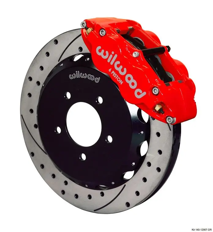Wilwood - Forged Narrow Superlite 6R Big Brake Front Slotted & Drilled Disc Brake Kit (Hat) Red Calipers W/Lines 1