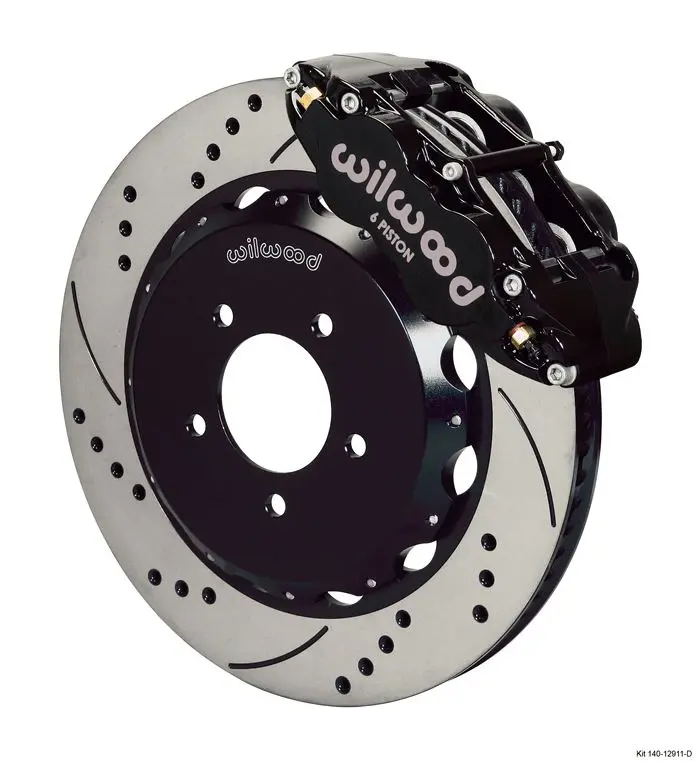 Wilwood - Forged Narrow Superlite 6R Big Brake Front Slotted & Drilled Disc Brake Kit (Hat) Black Calipers W/Lines 1