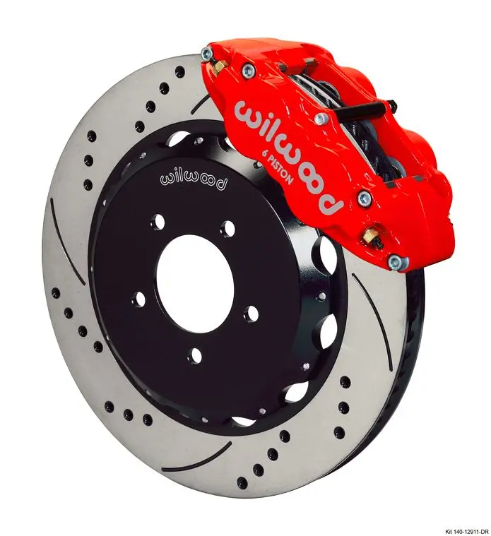 Wilwood - Forged Narrow Superlite 6R Big Brake Front Slotted & Drilled Disc Brake Kit (Hat) Red Calipers W/Lines 1