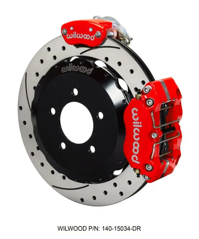 Wilwood - Dynapro Radial-Mc4 Rear Parking Slotted & Drilled Disc Brake Kit (Red Caliper W/Lines & Cables) 1