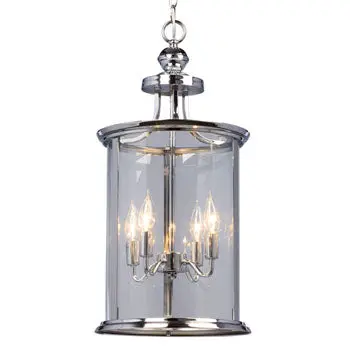 Chrome Pendant Light With Clear Glass Shade - 4X60w, 12"D X 24.5"H, Cand. Base, Non-Dimmable - Sleek Chrome Finish, Clear Glass For Bright Illumination, Holds 4 Bulbs, Non-Dimmable. 1