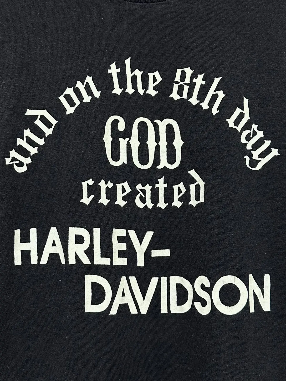 Vintage 70S 1970S Harley Davidson Biker Sleeveless T-Shirt Tank Top Motorcycles 8Th Day God Created Sports Unlimited Sterling Colorado Dealer Velva Sheen Label Mens Extra Small Xs 15X24.75 1