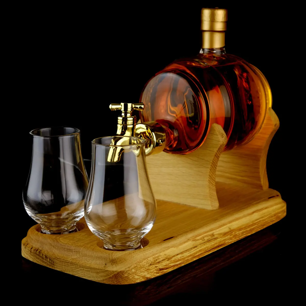Whisky Barrel Decanter + Tap With Two Nosing Glasses 1