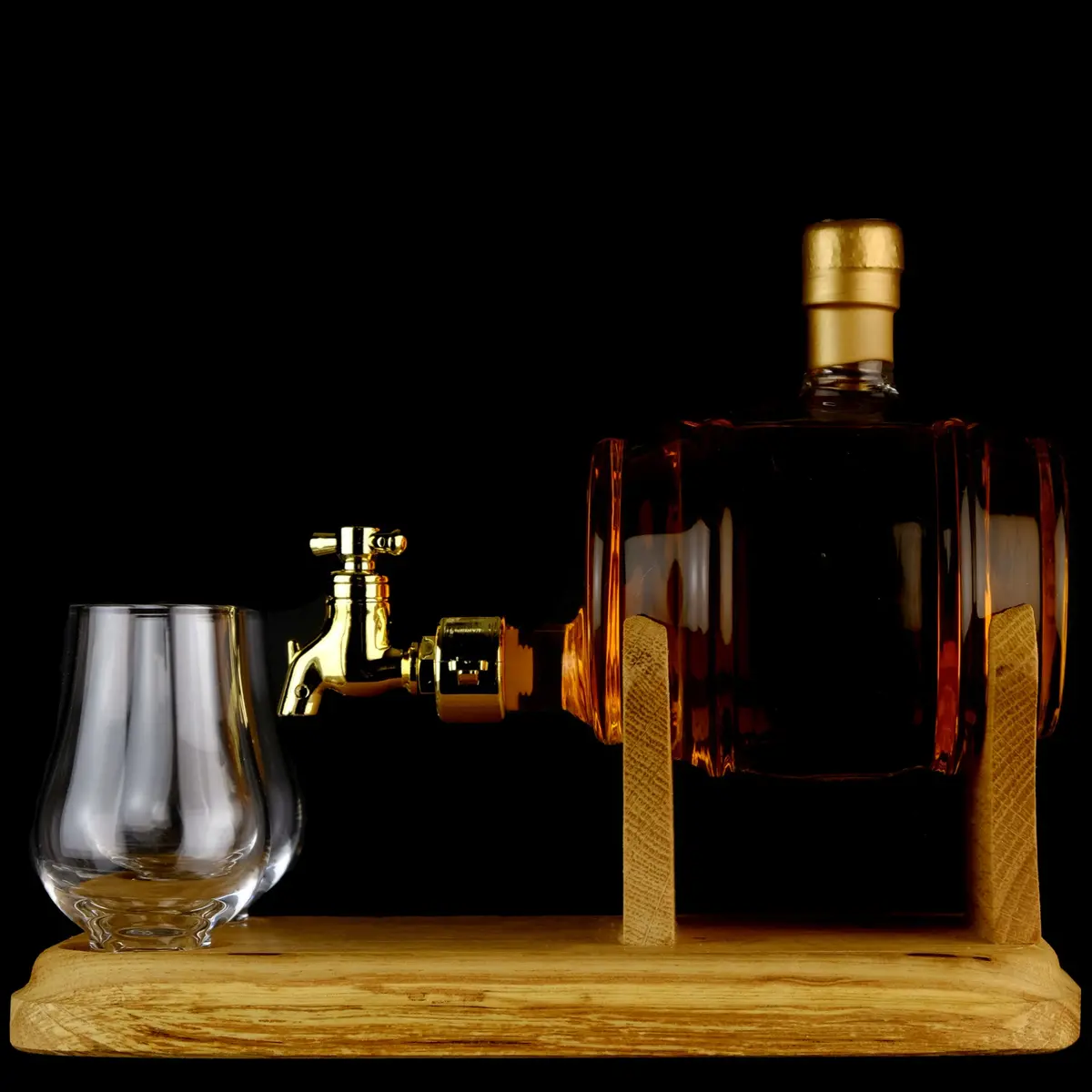 Whisky Barrel Decanter + Tap With Two Nosing Glasses 2