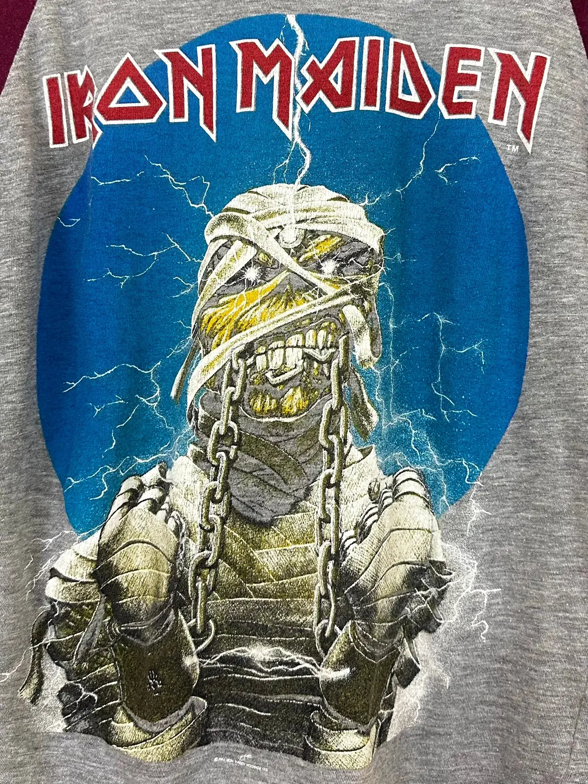 Vintage 80S 1980S 1984-1985 Iron Maiden World Slavery Heavy Metal Rock Concert Tour T-Shirt Uk Powerslave Gray Burgundy Mens Extra Small Xs 1