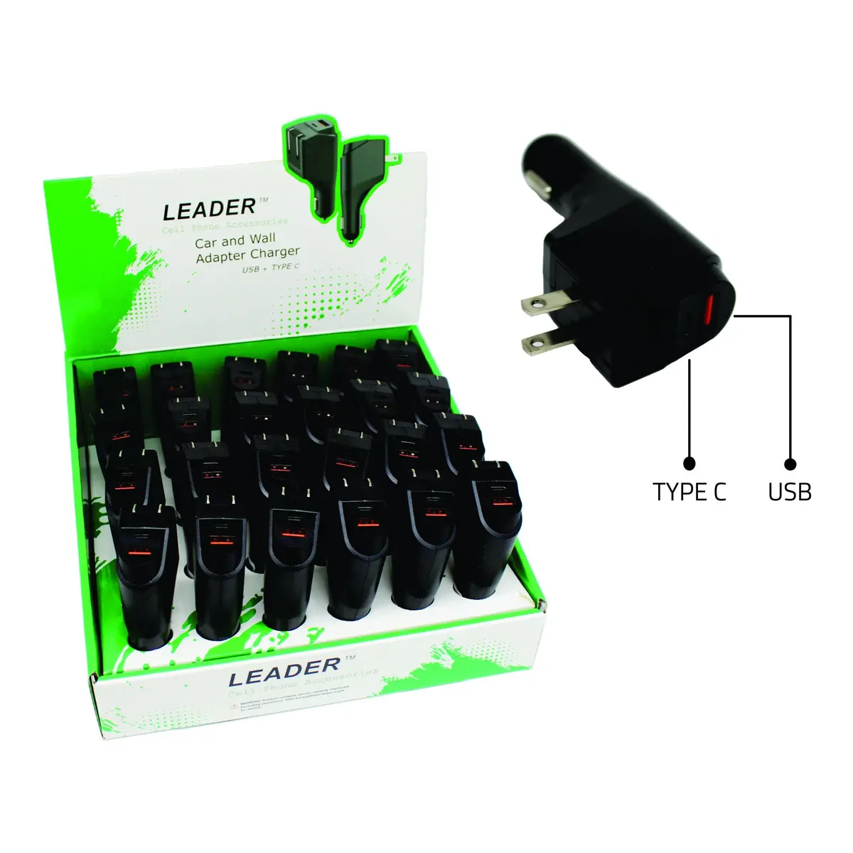 Acc Leader Car And Wall Adapter Usb+ Type C 24/Disp 1