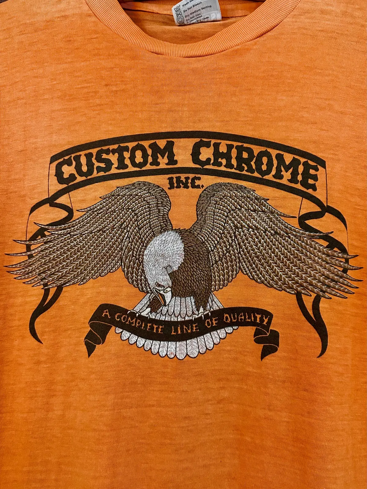 Vintage 80S 1980S Custom Chrome Inc Motorcycle Dealer T-Shirt Speed Shop Accessories Orange Hanes Mens Small S 1