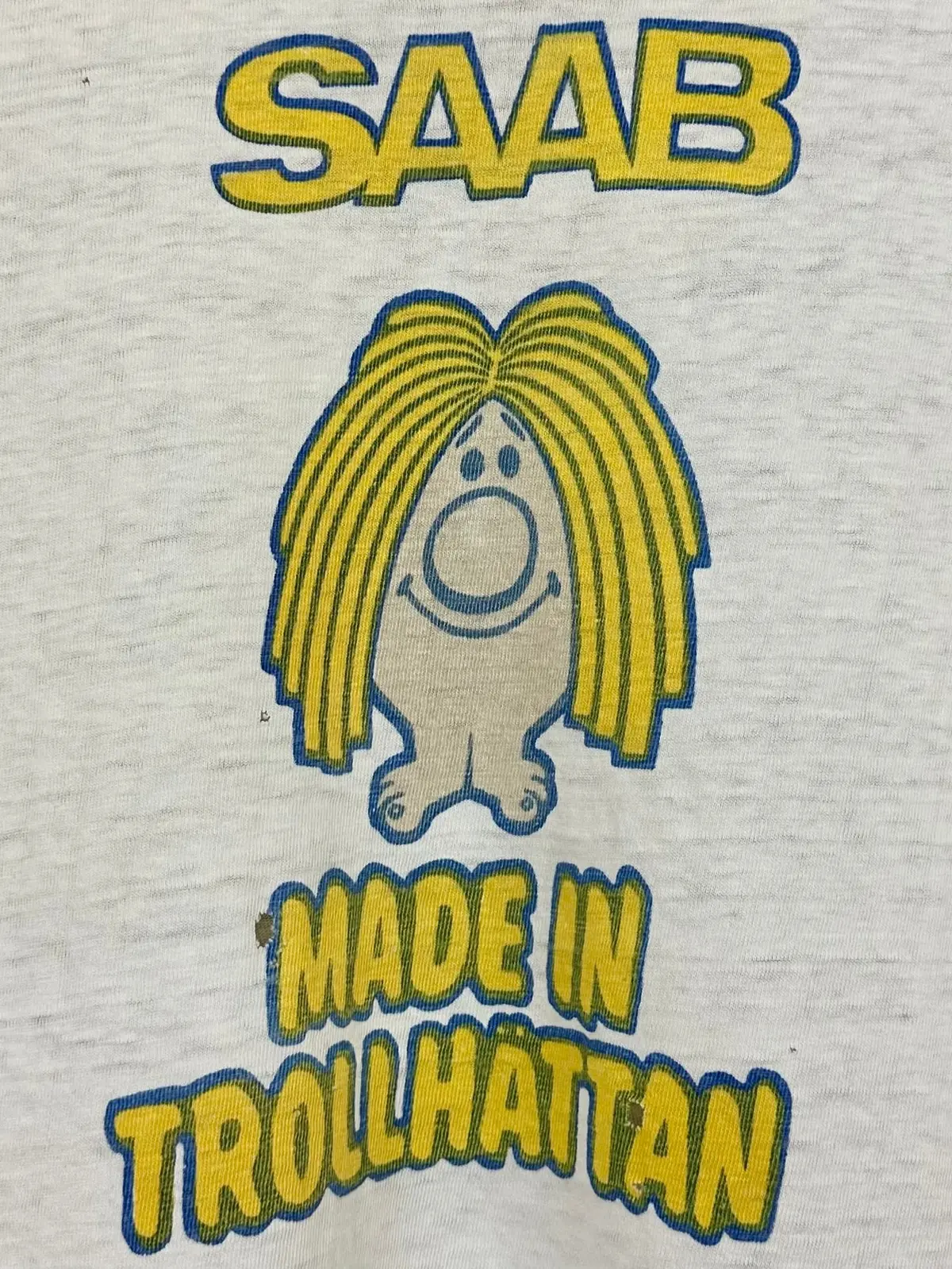 Vintage 70S 1970S Saab Made In Trollhattan Sweden T-Shirt Swedish Car European Automotive Auto Paper Thin White Mens Medium M 1