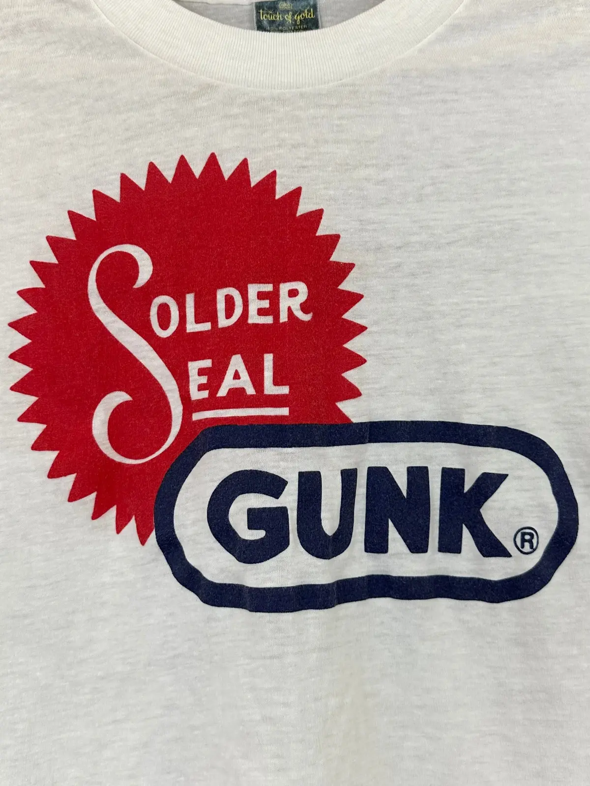 Vintage 70S 1970S Solder Seal Gunk Automotive Degreaser T-Shirt Car Auto Mechanic White Touch Of Gold Mens Small S 1