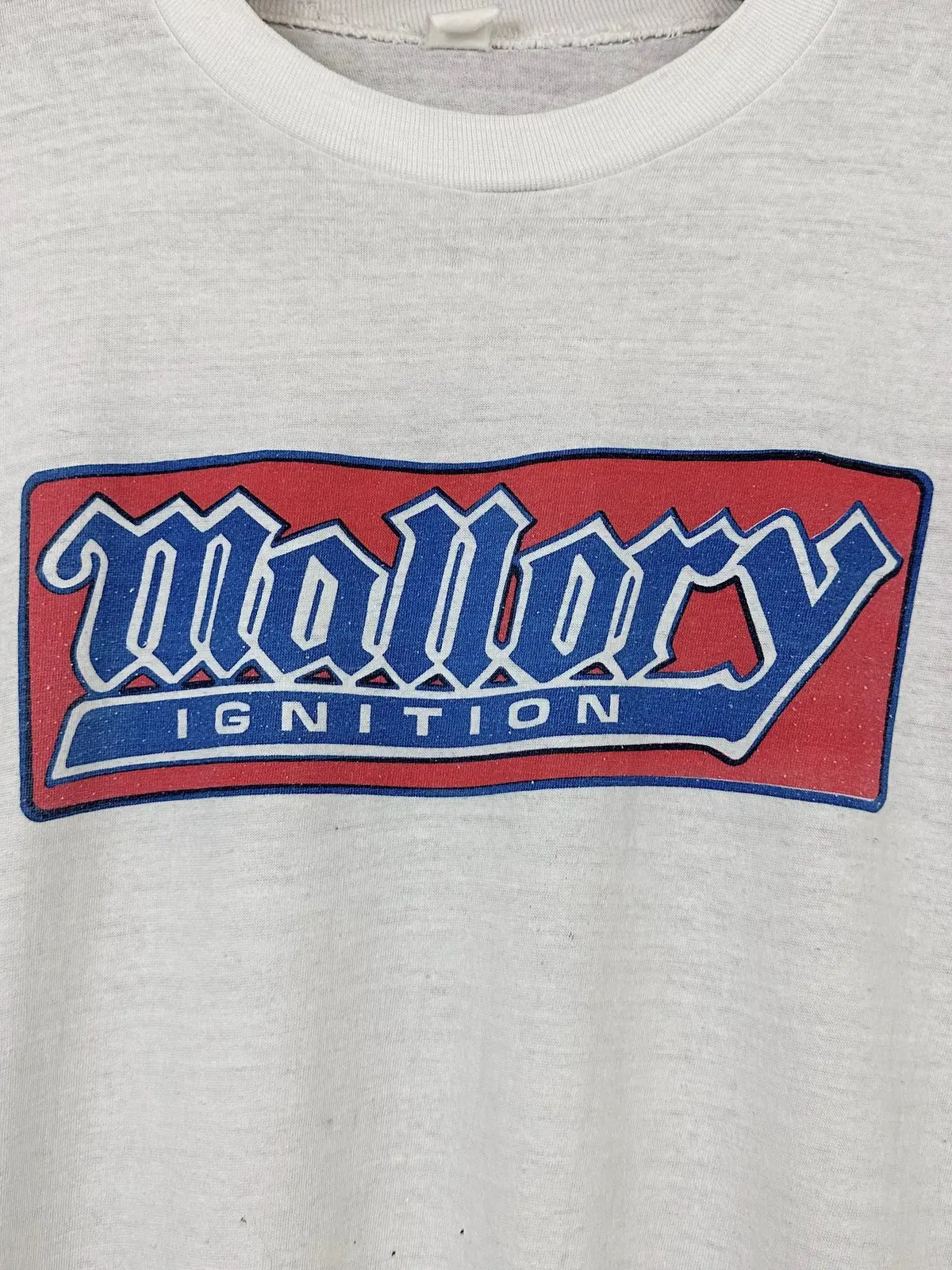 Vintage 70S 1970S Mallory Ignition High Performance Racing T-Shirt Hot Rod Drag Racing Auto Automotive White Mens Medium M 1