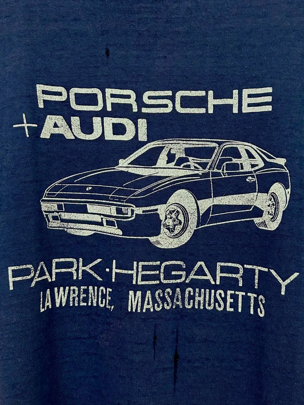 Vintage 80S 1980S Porsche Audi Dealer T-Shirt 944 Coupe “Nothing Even Comes Close” Blue Sportswear Label Mens Small S 1