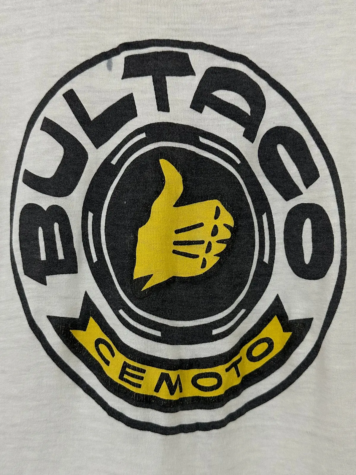 Vintage 70S 1970S Bultaco Cemoto Motorcycles Biker T-Shirt Motocross Dirt Bike Paper Thin Burnout White Towncraft Label Mens Medium M 1