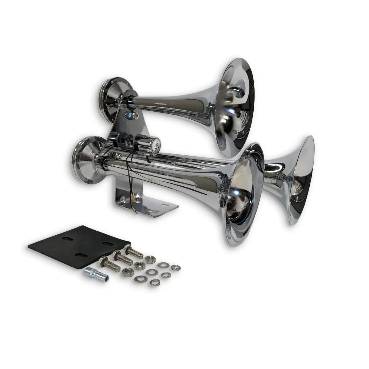Fortpro 3 Round Chrome Trumpet Air Horn - 12/24 Volt Train Horn For Trucks & Semi-Trucks | F224768 1