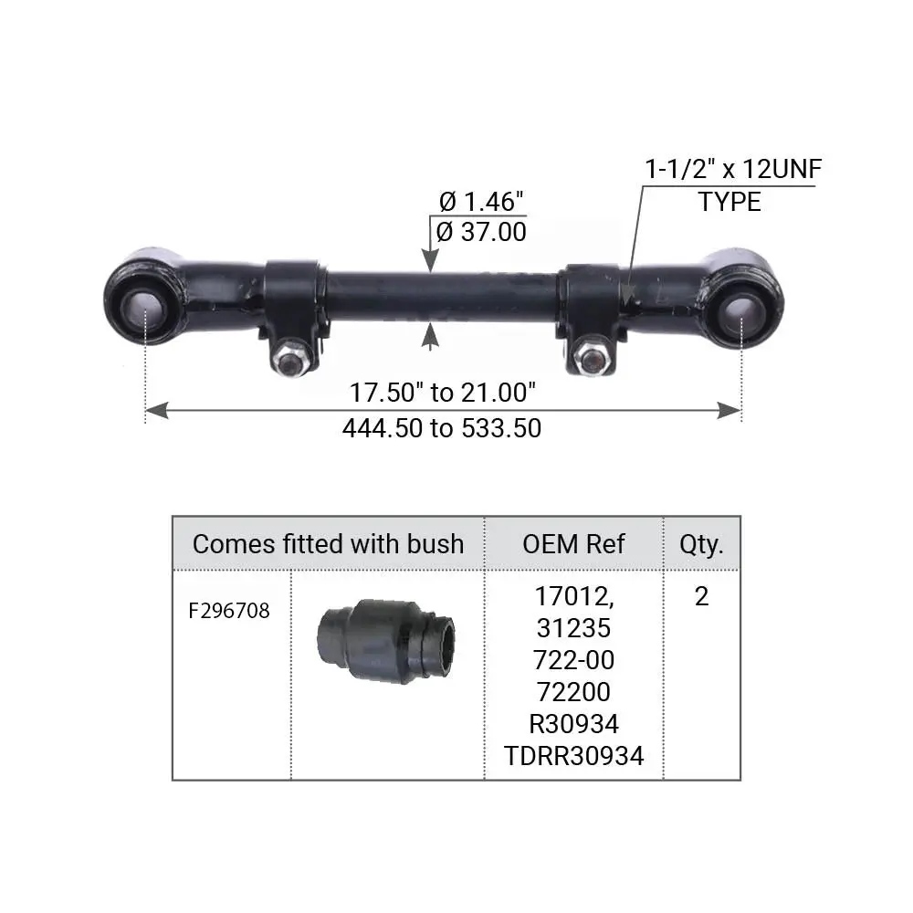 Fortpro Adjustable Torque Rod Assembly For Hutch - Replaces 1639804, 713-05 1