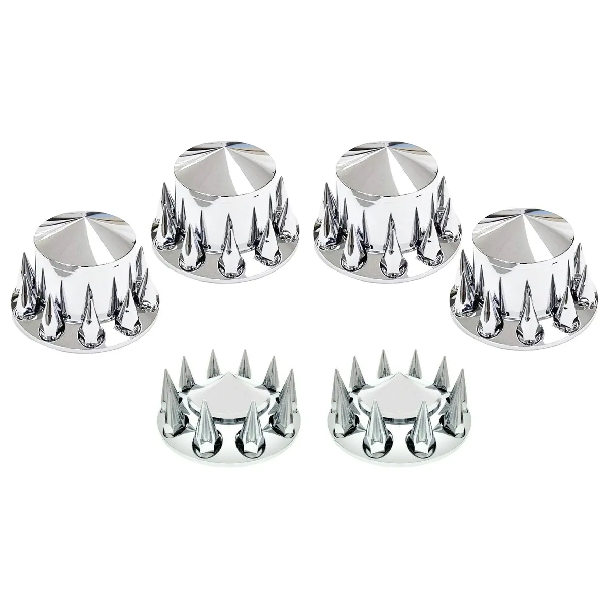 Fortpro Chrome Front/Rear Cone Style Axle Cover Kit W/33 Mm Thread-On Spike Nuts Covers For Semi Trucks | F247510 1