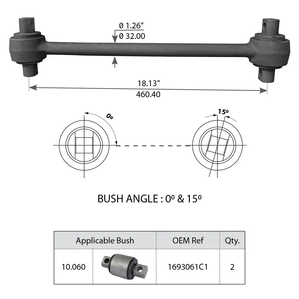 Torque Rod With Bushing For International-Navistar - Replaces 493920C2 2