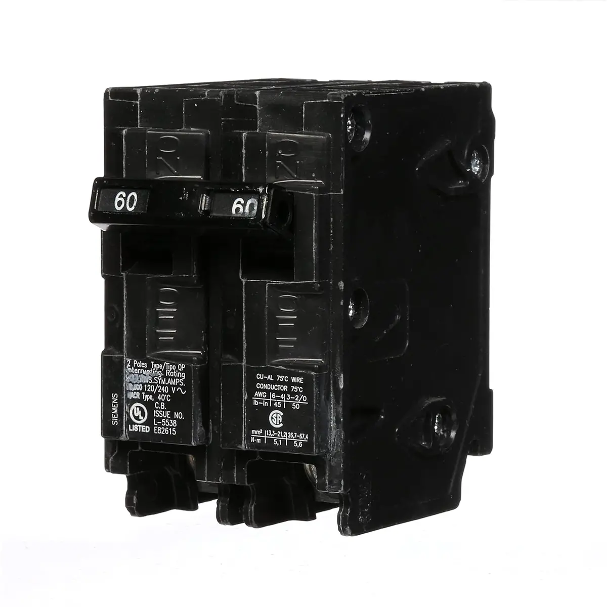 Q260 Siemens - 60 Amp Circuit Breaker Plug-In - 60 Amp - 2 Pole - 240 Volt 1