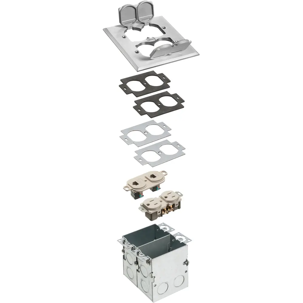 2 Gang Nickel Cover Kit Sq - Arlington Floor Box Combo 1