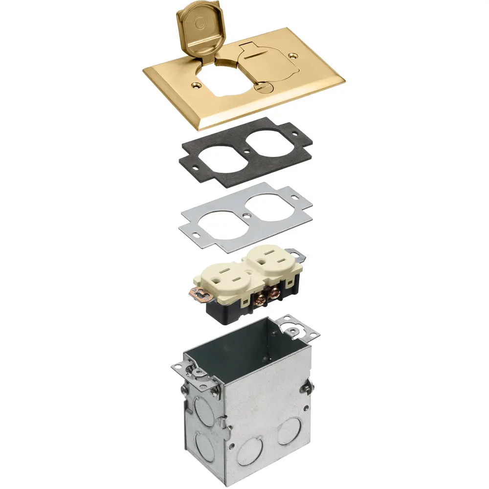 Arlington 1 Gang Brass Floor Box Kit W/ 2 Flip Lids 1