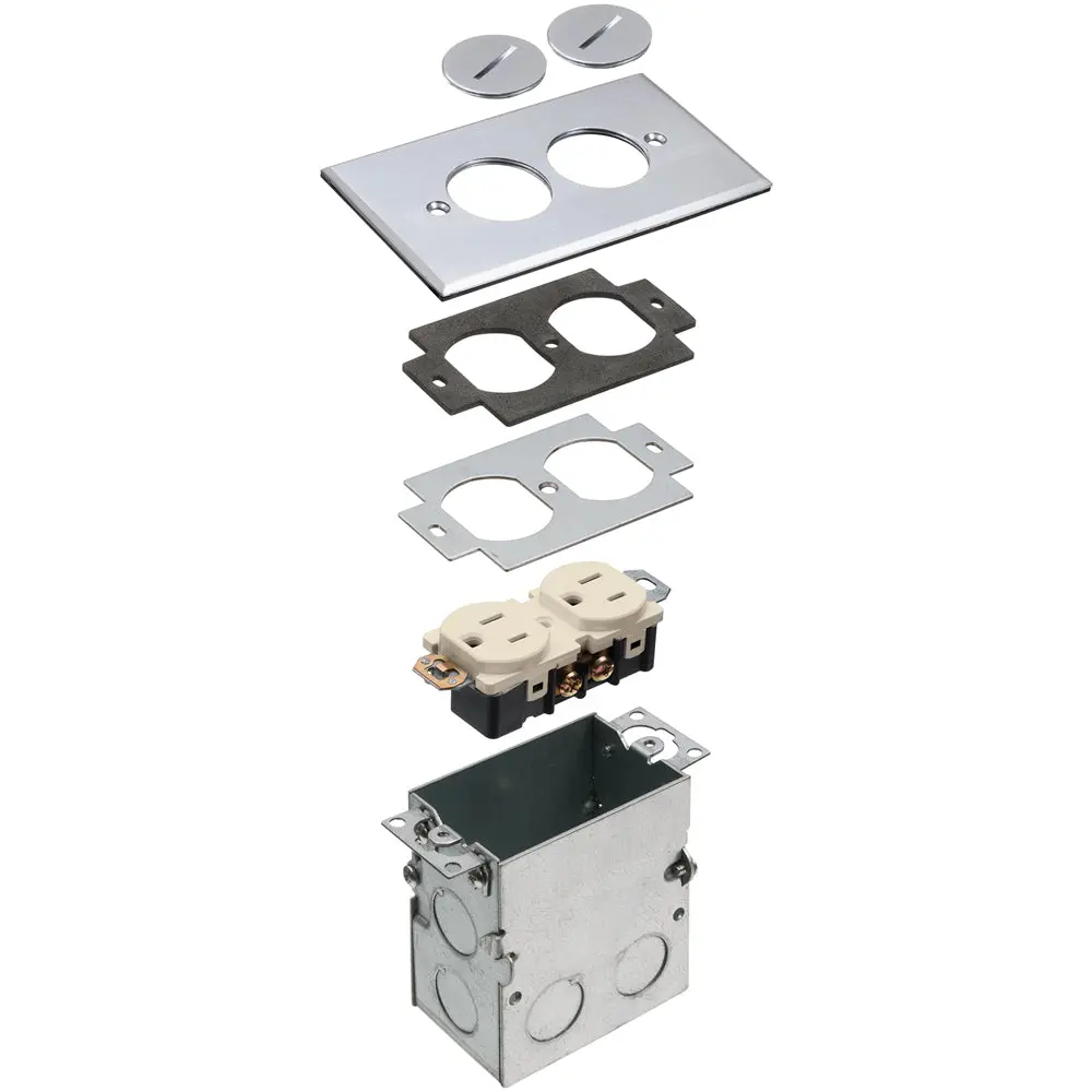 Arlington 1 Gang Nickel Floor Box Kit - 2 Plug, Steel & Metallic 1
