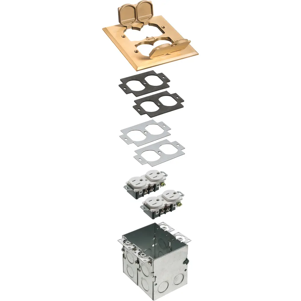 Arlington 2 Gang Brass Cover Kit - Floor Box With Tamper Resistant Receptacles 1