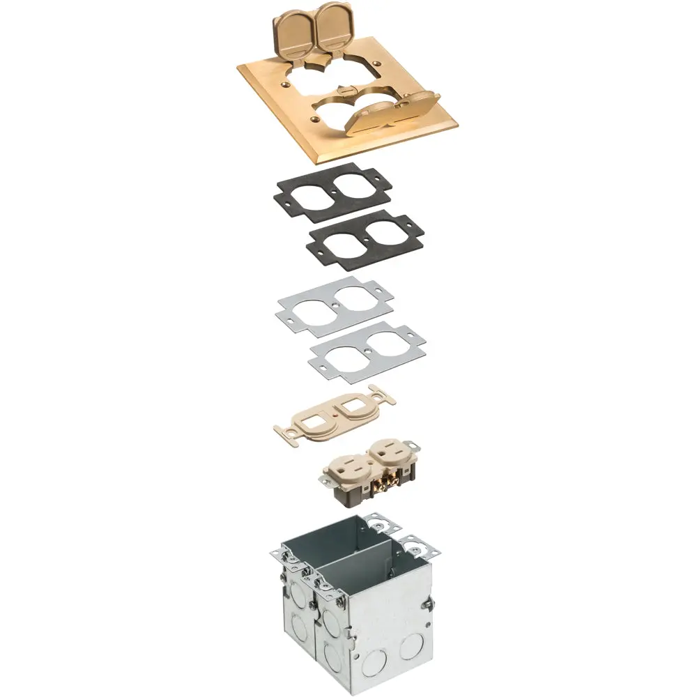 Arlington 2 Gang Brass Cover Kit Sq - Floor Box With Divider 1
