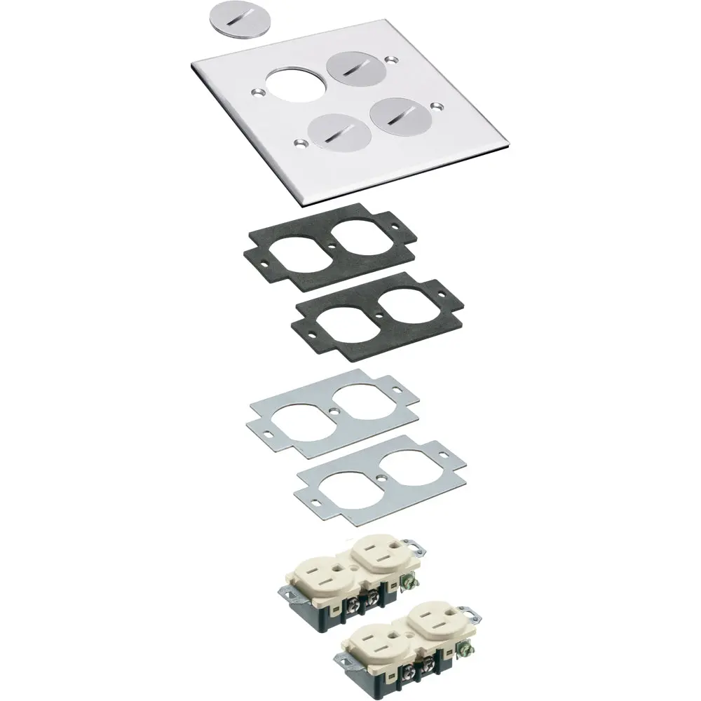 Arlington 2 Gang Mtl Cover Kit - Nickel, 4 Threaded Plugs 1