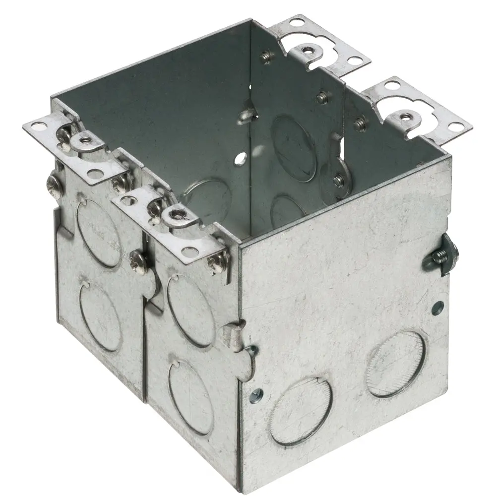 Arlington 2 Gang Stl Fl Outlet B, Steel Floor Box, 14 Knockouts 1