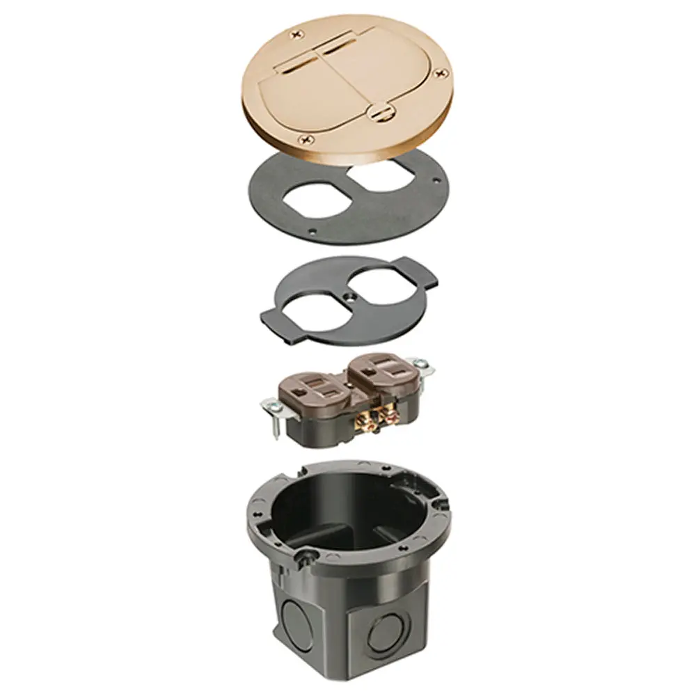 Arlington Brass Retro Floor Box Kit - Flush Fit, Dual Flip Lids 1