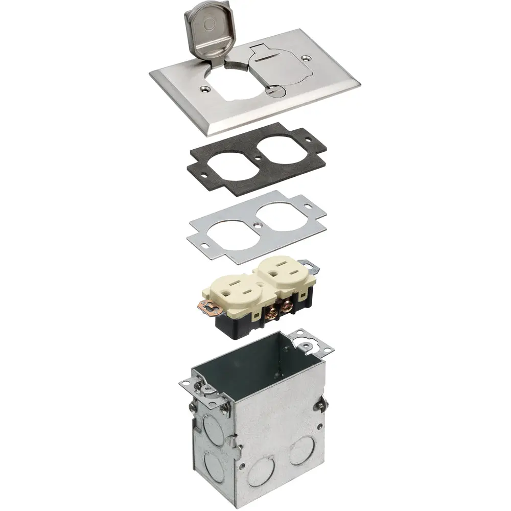 Arlington Flb5331nl - 1 Gang Nickel Floor Box Kit With 2 Flip Lids 1