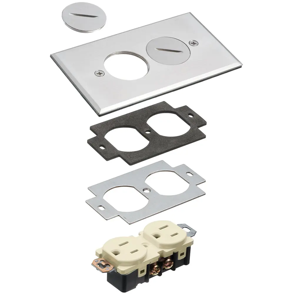 Arlington Nickel-Plated Cover, Single Gang With 2 Threaded Plugs 1