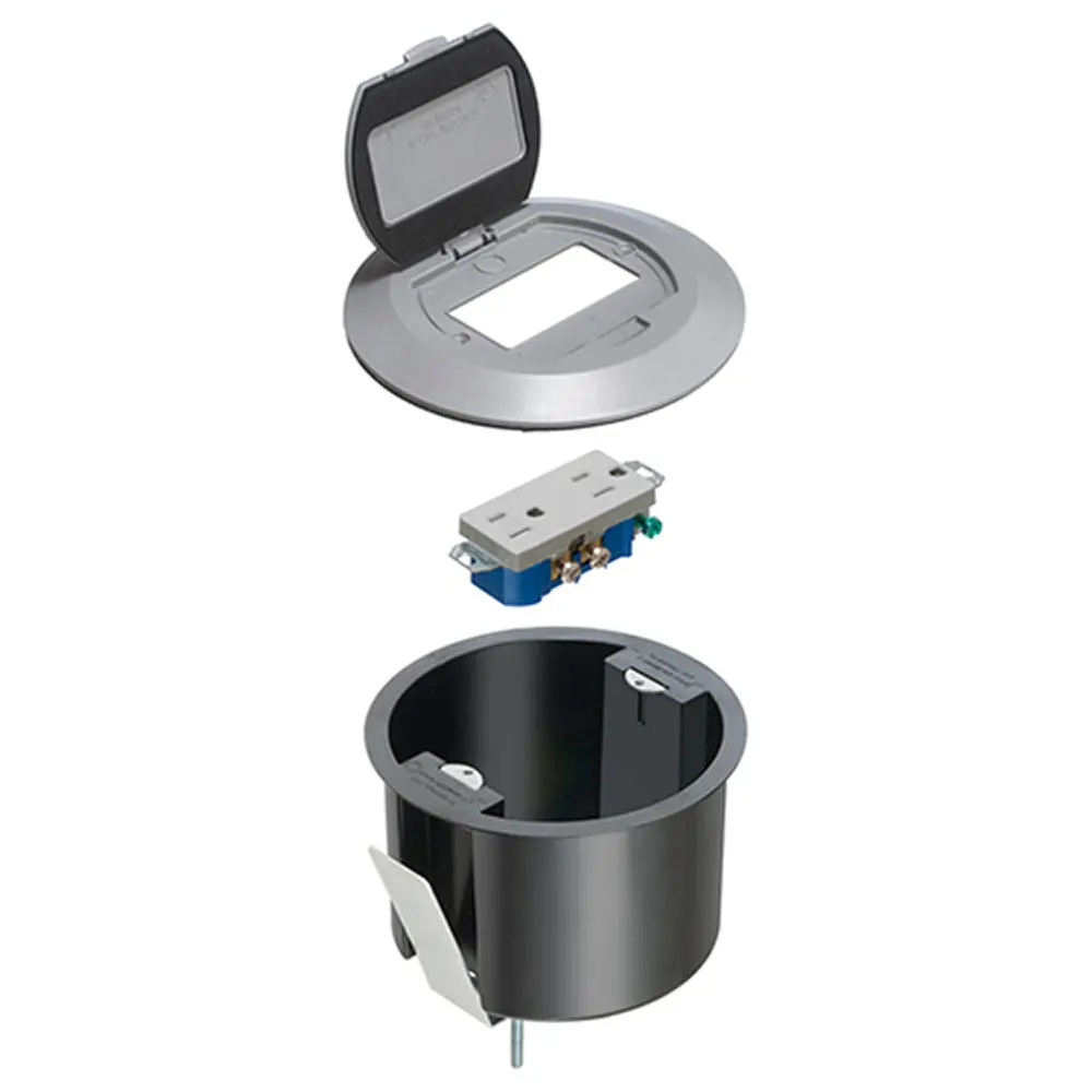 Arlington Round Plastic Box W/Gr - Gray, Steel Bracket, Flip Lid 1
