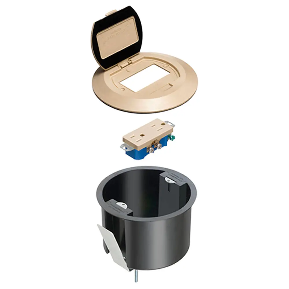 Arlington Round Plastic Box W/ Steel Bracket & Lid, Light Almond 1