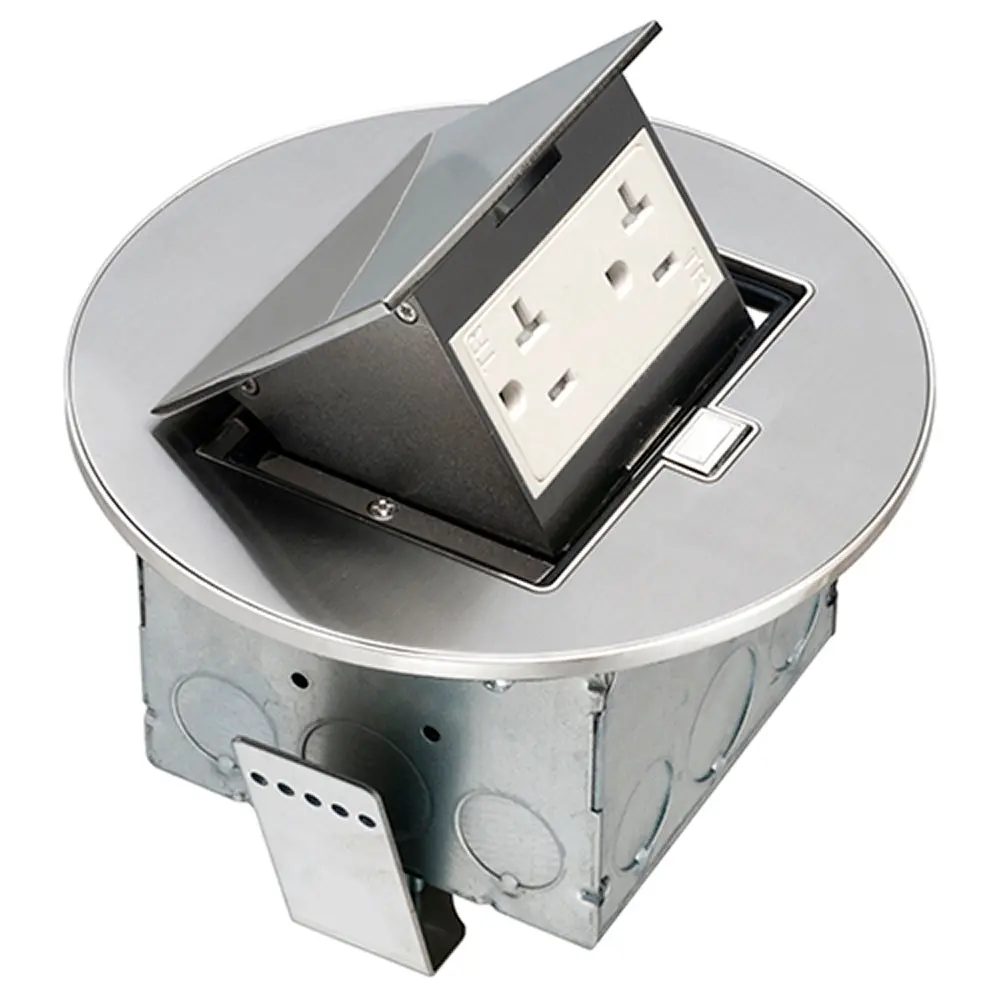 Arlington Round Trapdoor Countertop Box Kit Nickel – 20A Receptacle 1