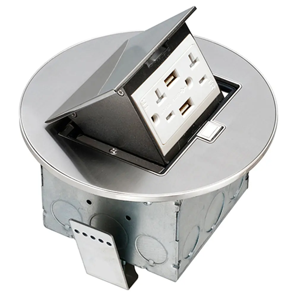 Arlington Trapdoor Countertop Bx - Round, 2 Usb Ports, 20A Receptacle 1