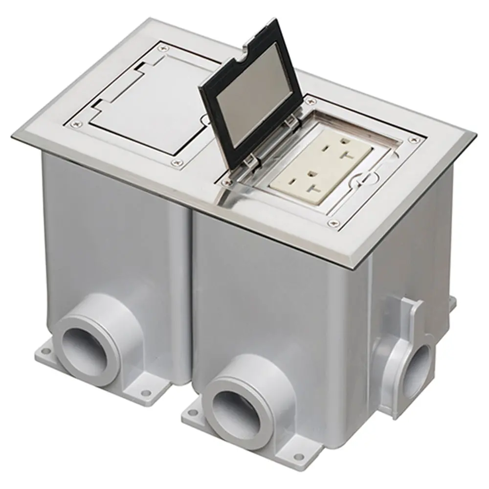 Nickel Two Gang Floor Kit - Arlington Flip Lid Cover, 20A Receptacle 1