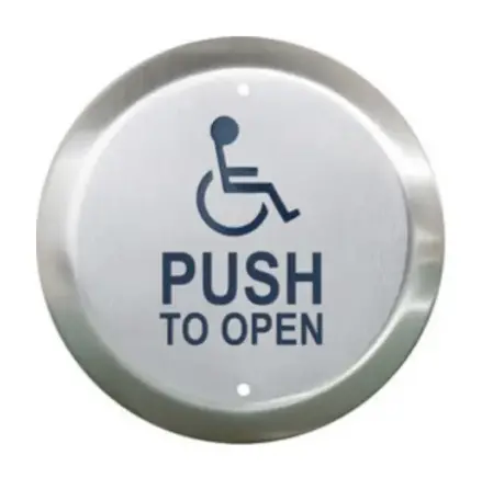Camden 4 1/2" Round Push Plate Switch, Wheelchair, Push To Open, Blue 1