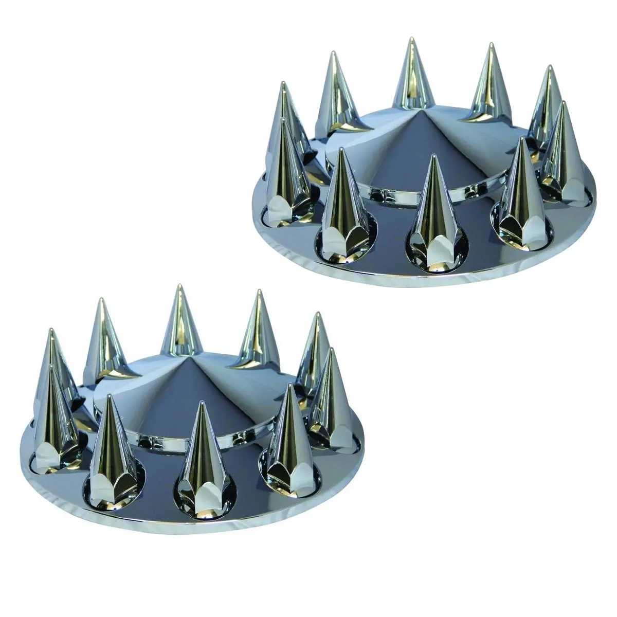 Fortpro Qty-2 Semi Truck Chrome Front Axle Wheel Cone Style Cover Kit Hub Cap W/ 33Mm Spike Thread-On Nuts Covers | F247607-2Qty 1