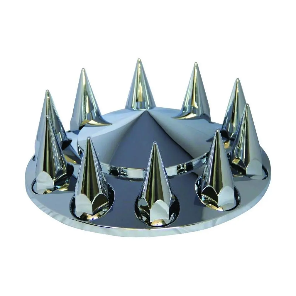 Fortpro Semi Truck Chrome Front Axle Wheel Cone Style Cover Kit Hub Cap W/ 33Mm Spike Thread-On Nuts Covers | F247607 1