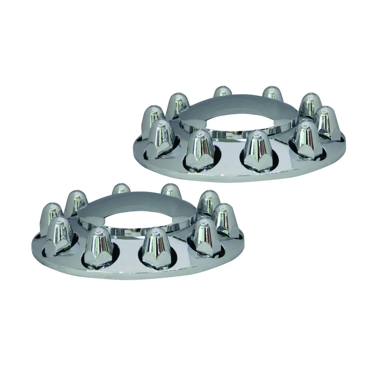 Fortpro Qty-2 Semi Truck Chrome Front Axle Wheel Cover Kit Hub Cap W/ 33Mm Push-On Nuts Covers | F247605 1