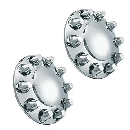 Fortpro 2-Qty Semi Truck Chrome Front Axle Wheel Cover Kit Hub Cap W/ 33Mm Thread-On Nuts Covers | F245694 1