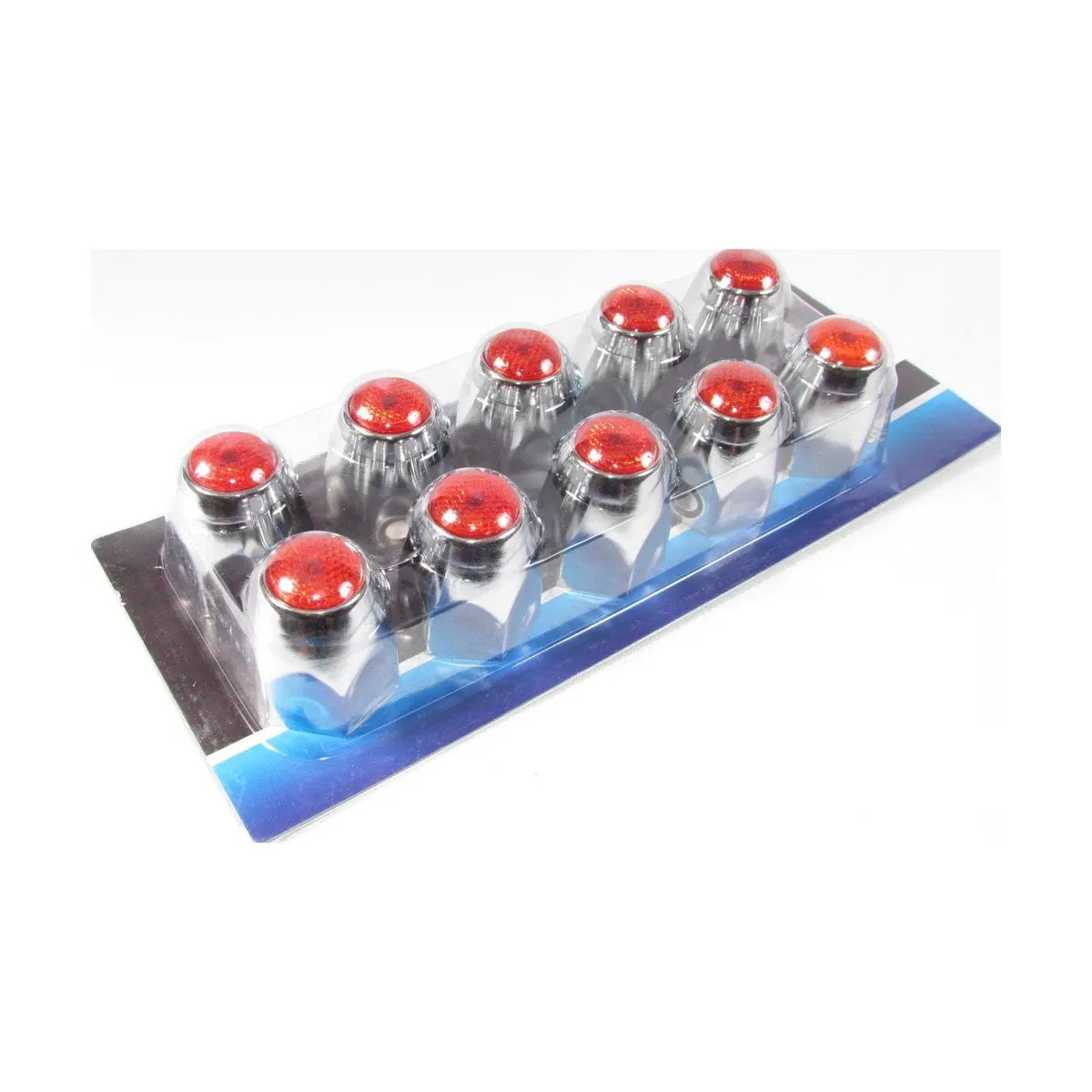 Fortpro 1 1/2" X 2" Chrome Push-On Nuts Covers With Colored Top Reflector - 10 Pack 3