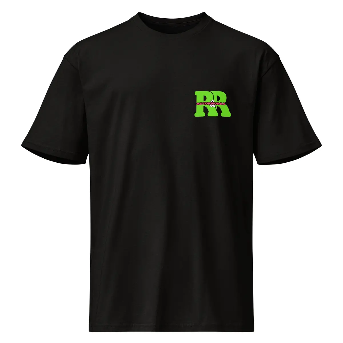 R&R Motorworks T Shirt/ Green Logo Front 1