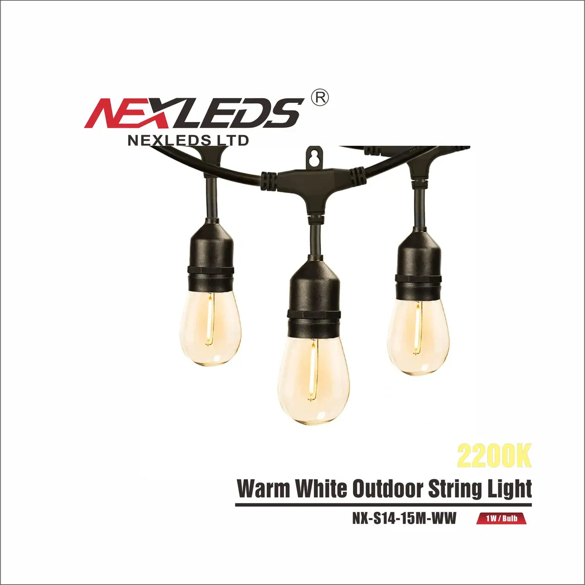 Nx-S14-15M-Ww - Led Warm White Outdoor String Lights 1
