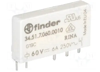 Finder Power Relay, Spdt, 60 Vdc, 6A 1